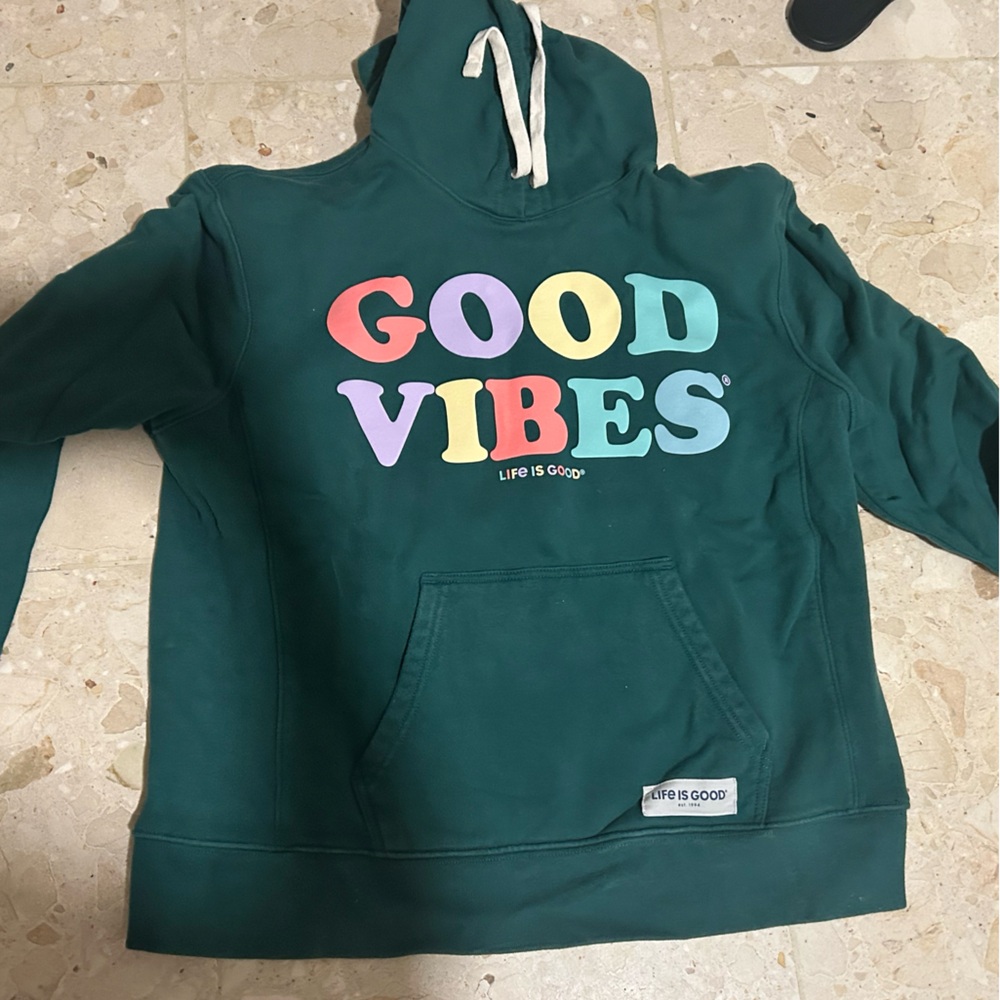 Life is good green hoodie NEVER USED